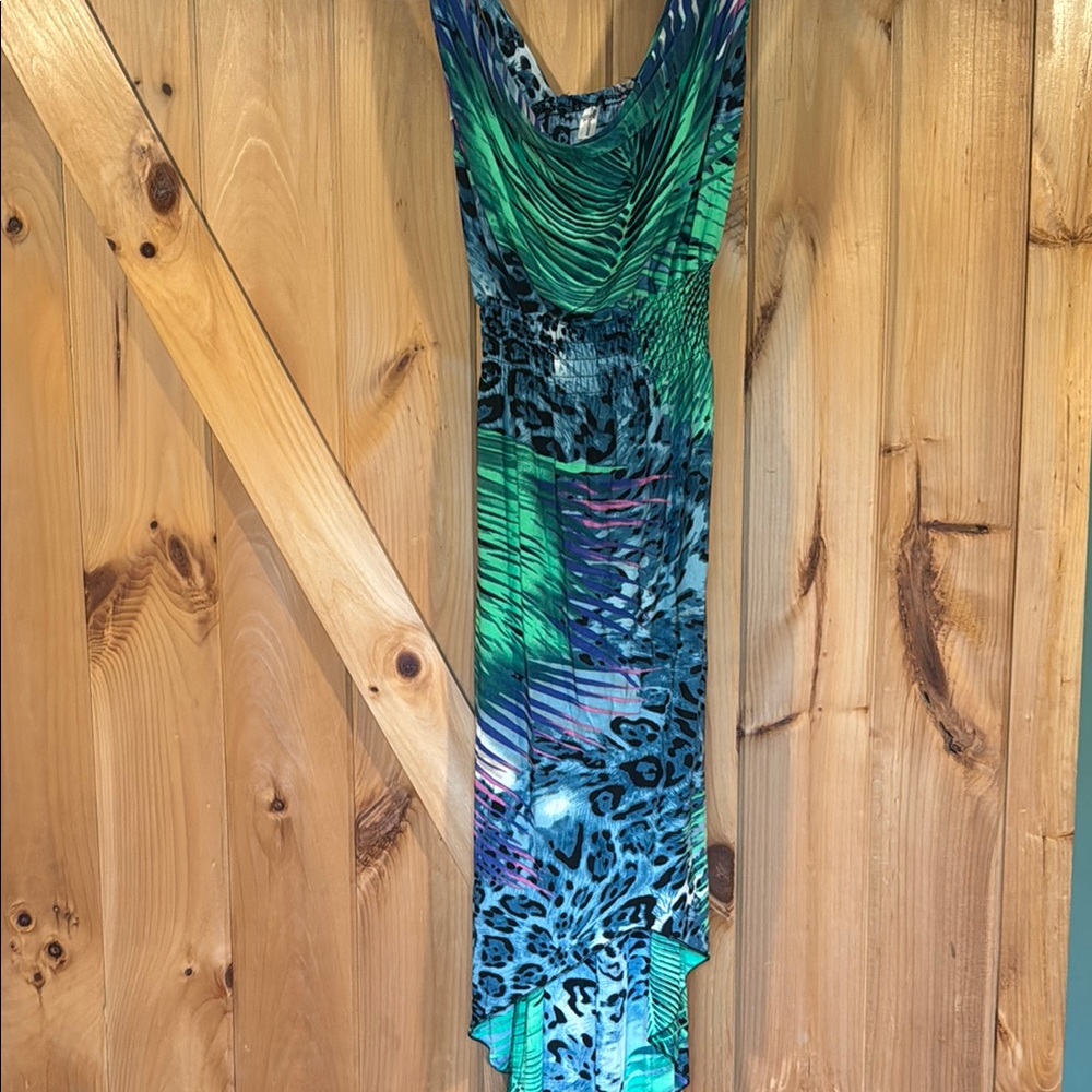 Amazon Green and Blue Sleeveless Bodycon Midi Dress